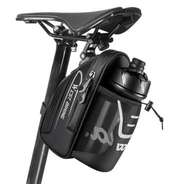 Imagem de Cableet Bolsa para selim de bicicleta com suporte para garrafa de água – Bolsa de assento de bicicleta impermeável de 1,6 L para estrada, BTT e bicicletas dobráveis, suporte de liberação rápida e