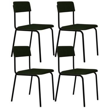 Imagem de Kit 04 Cadeiras Estofada Para Sala De Jantar Sense Preto C01 Linho Verde Musgo - Lyam Decor