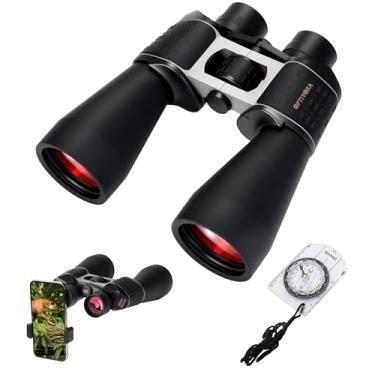 Imagem de OPTIVORA 20 x 70 binóculos para adultos de alta potência para observação de pássaros, caça e viagem com lente BAK4. O kit também inclui adaptador de tripé de binóculos de longo alcance, bússola e