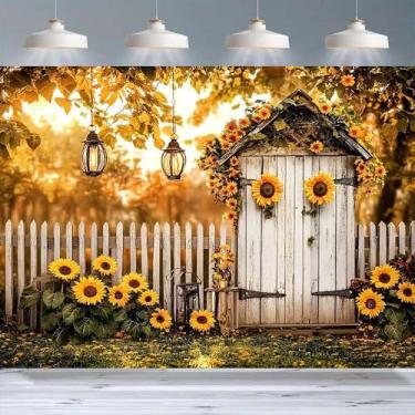 Imagem de Cenários de girassóis amarelos para fotografia, cerca de madeira, girassol, floral, decorações de festa, noivas, recém-nascidos, crianças, meninas, retratos de estúdio (C, 2,8 x 1,5 m)