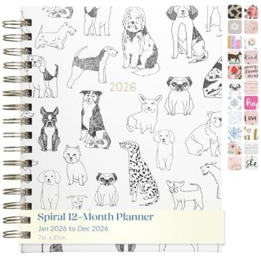 Imagem de WORLD TRAVELER Agenda 2026 semanal e mensal - 18 cm x 21 cm capa dura janeiro dezembro espiral agenda diária 2026 lista de tarefas, tamanho 17 x 21 cm, animal de estimação branco