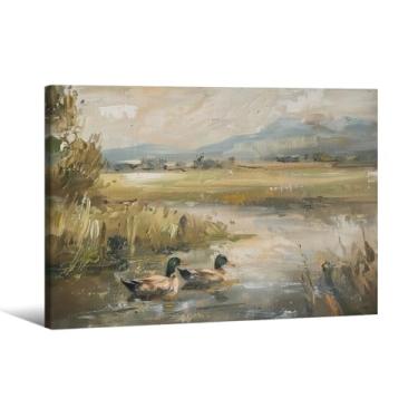 Imagem de Pôster de Pato Mallard Pato Lago, Arte de Parede em Tela Vintage Pato Pintura a Óleo 30,5 x 40,64 cm Caçador de Pássaros Emoldurado Presente para Decoração de Parede de Quarto de Quarto de Cabana