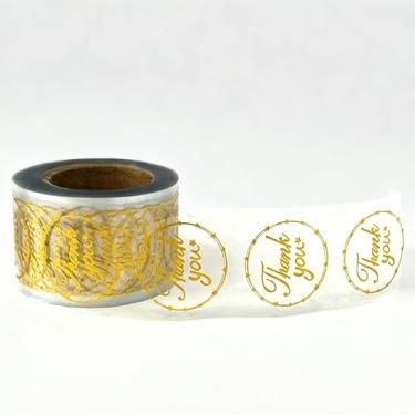 Imagem de Adesivos de agradecimento de folha dourada transparente de Natal 500 peças - Etiquetas circulares autoadesivas para embrulho de presente, envelopes, festa (3,8 cm)