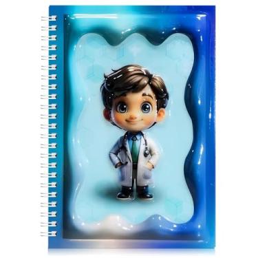 Imagem de omatek smart technologies Caderno espiral com capa brilhante 3D A5 – Caderno de capa dura fofo com 80 folhas – Caderno escolar para crianças, meninas e meninos – Little Doctor