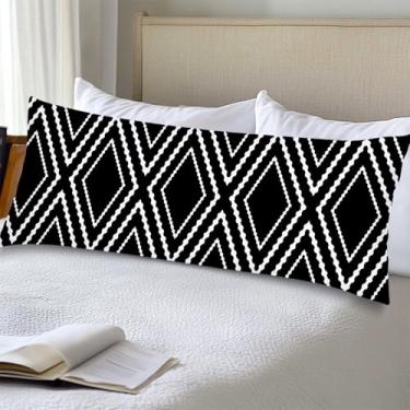 Imagem de Capa de travesseiro de corpo preto 51 x 132 cm longa fronha retangular com fecho de envelope, capas de almofadas lombares de poliéster asteca boho capa de almofada decorativa preta e branca para sofá