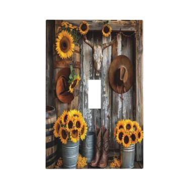 Imagem de BHGAHD Capa decorativa de placa de interruptor com chapéu de girassol ocidental design de porta de celeiro de madeira 1 placa de parede de gangue exclusiva capa de interruptor de luz de interruptor