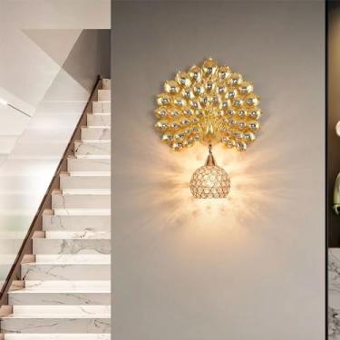 Imagem de Luminária de parede LED American Creative Art Peacock para sala de estar, quarto, escritório, casa de campo, hotel, quarto infantil, corredor (Dourado)