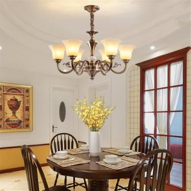 Imagem de Lustre americano de latão com LED, estilo europeu, luxuoso, para sala de estar, restaurante, quarto, villa, hotel, loja de roupas, luminária pendente (E 6 lâmpadas)