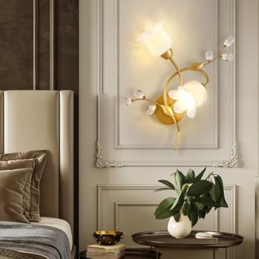 Imagem de Luminária de parede LED americana em formato de flor, estilo pastoral francês, criativa, para sala de estar, quarto, corredor, casa de campo (FB 2 lâmpadas)