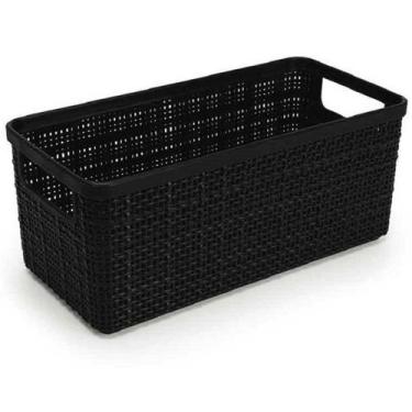 Imagem de Cesto Organizador Plástico Juta Alongado 27,5Cm Médio Preto - Nitron