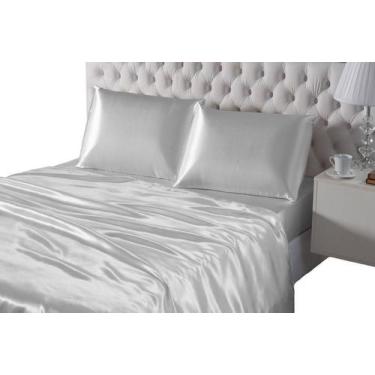 Imagem de Jogo De Cama Lençol Cetim Prata Casal Queen 4 Peças - Beatriz Enxovais