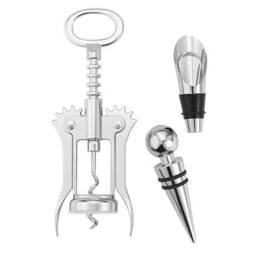 Imagem de Kit 3 Peças Abridor de Vinho em Aço Inox com Dosador e Rolha, Saca-Rolhas Manual Portátil, Conjunto de Acessórios para Vinho