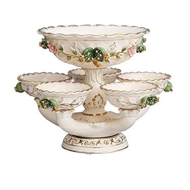 Imagem de Suporte de bolo giratório de camada dupla para frutas prato de doces de casamento para sala de estar decoração de mesa de café prato de frutas bandeja de frutas de cerâmica