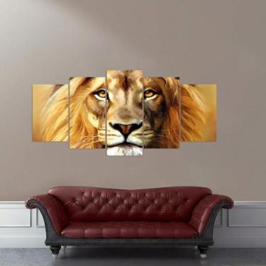 Imagem de Quadro Leão Moderno Para Sala Quarto Gold Artístico Mosaico - Descolad
