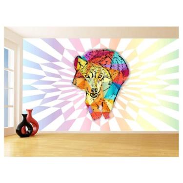 Imagem de Papel De Parede Animais Pop Art Lobo Colorido 3,5M Pxa600 - Você Decor