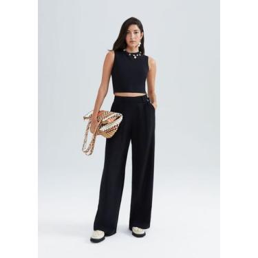 Imagem de Calça Feminina Reta Cintura Alta Peach Touch - Hering, 042, Preto