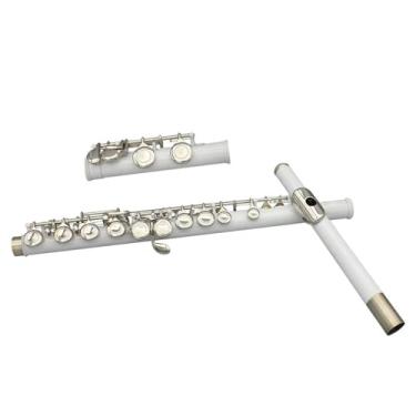 Imagem de Flauta de chave C com furo fechado de 16 furos, branco, cuproníquel, banhado a níquel, flauta transversal com chave E