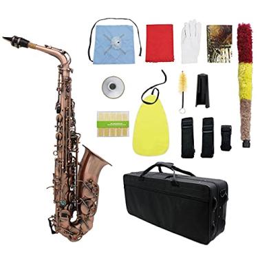 Imagem de Saxofone Profissional Profissional EB E-Flat Saxofone Alto Saxofone Vermelho Bronze Bend Abalone Shell Padrão de Escultura com Estojo Luvas Latão Sax Kit Iniciante
