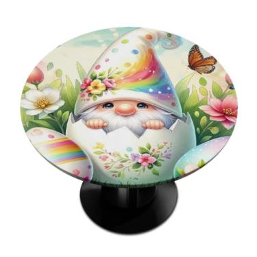 Imagem de hongjinglin Toalha de mesa redonda com borda elástica de Páscoa, toalha de mesa redonda limpável para ambientes internos e externos, pátio, jantar, cozinha, festival, decoração para mesas de 101 a 111