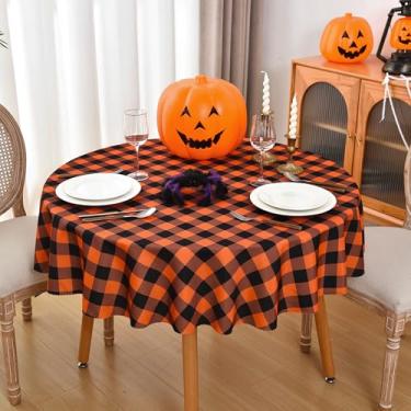 Imagem de Essifunia Toalha de mesa xadrez à prova d'água – Toalha de mesa redonda clássica xadrez de 224 cm para uso interno/externo – Capa de mesa Buffalo para piqueniques, churrascos e festas