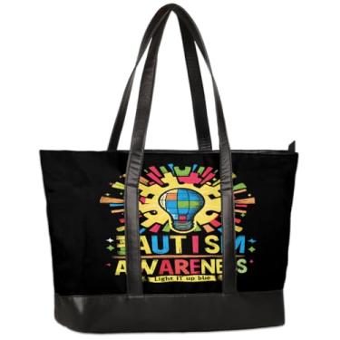 Imagem de Bolsa feminina de lona para laptop com lâmpada colorida para autismo, 15,6 polegadas, bolsa de computador de grande capacidade, leve, casual, bolsa de ombro para negócios, escritório, trabalho, viagem