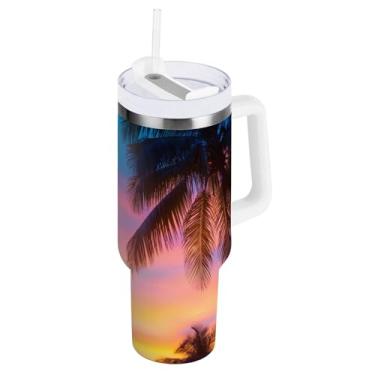 Imagem de Blueangle Copo isolado de 850 g com alça e tampa de canudo - Caneca de viagem de aço inoxidável à prova de vazamento, garrafa de água de palmeiras de coco a vácuo de parede dupla (57)
