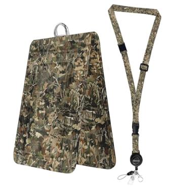 Imagem de Bolimoss Porta-crachá de camuflagem com clipe retrátil para carretéis de crachá, cordão camuflado do exército para crachá de identificação, suporte de cartão de identificação dupla face com cordão