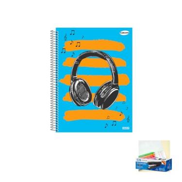 Imagem de Kit Caderno Masculinos 10 Matérias Capa Dura 200 Folhas + Caneta Esferográfica Spiro 0.7mm + Grampeador Metallic C-15