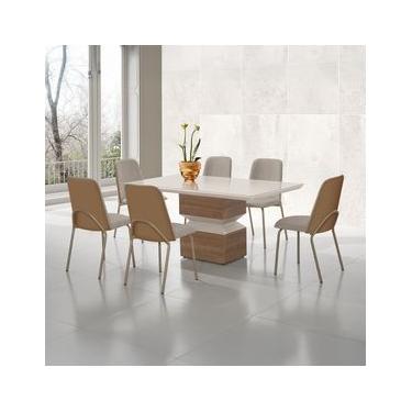 Imagem de Mesa de Jantar Retangular Aço Nobre Aurora com 6 Cadeiras Estofadas – Champagne/Areia