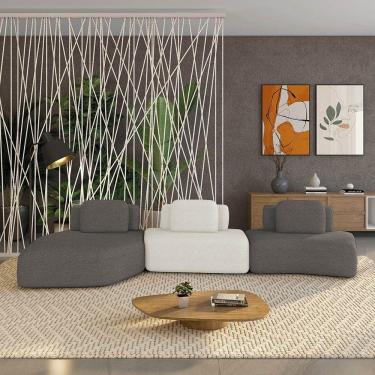 Imagem de Sofá 3 Lugares Orgânico Com Chaise E 2 Módulos Berlim Bouclê Grafite-off White K01 - D'rossi