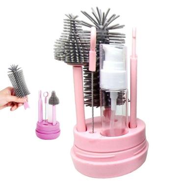 Imagem de Kit Escova De Limpeza 4 Em 1 Mamadeira Copo Garrafa Bebe Criança Limpeza Higiene Bolsa Passeio Mala Viagem