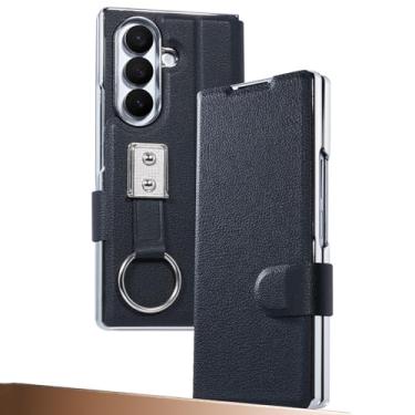 Imagem de LTLMYDAM Capa de couro para Samsung Galaxy Z Fold 7, protetor de tela, tudo incluído, capa tipo carteira flip mini anel de suporte, capa antiqueda, preta, dobrável 7