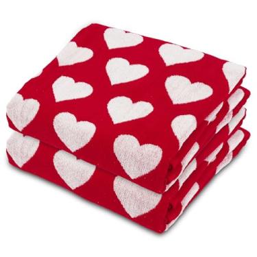 Imagem de FYSUIMU Toalhas de banho de dia dos namorados toalha de banheiro de algodão jacquard toalha absorvente decorativa vermelha branca para casa hotel secagem suprimentos de chuveiro, 27,5 x 55 polegadas