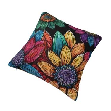 Imagem de Almofada quadrada decorativa com estampa de flores - Design reversível, zíper oculto, poliéster macio para sofá, cama e carro - Hipoalergênico 45,72 cm x 45,72 cm