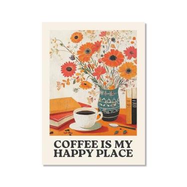 Imagem de Coffee First People Later Poster Retro Coffee Wall Art Trendy Flower Print Minimalista Vintage Floral Para Sala de Jantar Cozinha Decoração de Parede (SKU3,50.8x76.2 cm =(50x75cm), Sem moldura)
