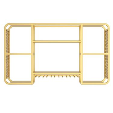 Imagem de GKPSSURV Rack de vinho de parede com suporte de taça de vinho, prateleiras montadas na parede com luzes LED, suporte de vinho montado na parede, prateleira de exibição de garrafa de licor, prateleiras