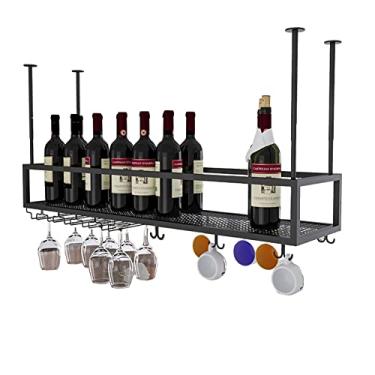 Imagem de APUM Prateleira de teto suspensa Suporte de vinho montado, suporte de garrafa de vinho de metal, suporte de copo de vinho suspenso, suporte de vinho, decoração de cozinha doméstica