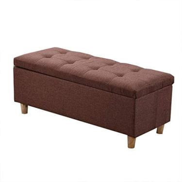 Imagem de FAMEOYA Banqueta de armazenamento de madeira maciça banco de sofá de armazenamento retangular banco de armazenamento de tecido extremidade de cama banco de armazenamento loja de roupas quarto provador