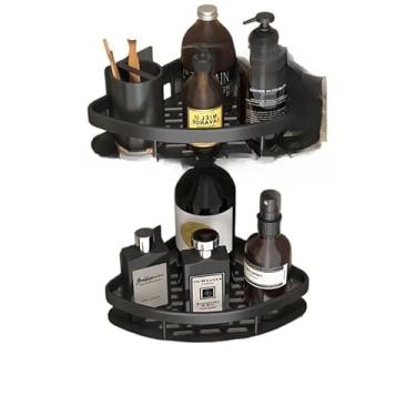 Imagem de Prateleiras Para Casa De Banho Sem Furos - Prateleiras Autoadesivas E AcessóRios(KIT 2 -Triangular -preto)