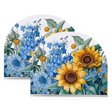 Imagem de Wassud Girassóis e Bluebells (2) Porta-guardanapos de acrílico, dispensador de guardanapos de papel moderno em forma de U para mesa, cozinha, sala de jantar, bancada 2 peças (comporta 50-60