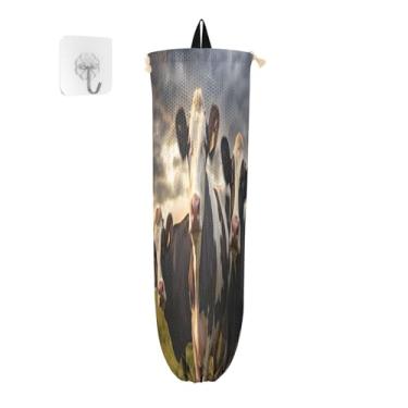 Imagem de xigua Suporte de parede para saco de plástico para vacas com cordão, pacote com 2, organizador de sacolas de supermercado reutilizável para bolsas, meias, roupas íntimas e gravatas