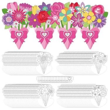 Imagem de FYSUIMU 36 Sets Valentine’s Day Color Your Own Flower Bouquet DIY Coloring Floral Bouquet Paper Craft with Bow Card for Women Birthday Party Favors Mom Teacher Gifts