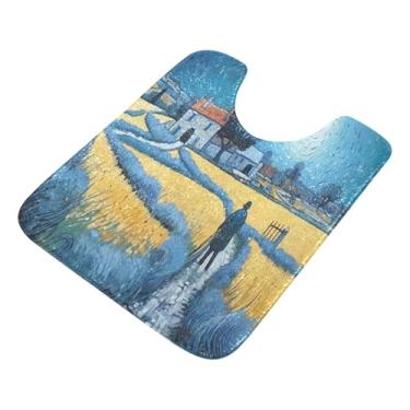 Imagem de Burbuja Tapete de banheiro com pintura Farmland, tapete de banho absorvente de pelúcia macio, base antiderrapante para piso de banheiro, oval em forma de U