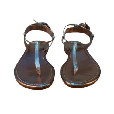 Imagem de Sandália Rasteira Feminina em Couro, Prata, Numeração 34-40, Tiras Delicadas, Salto 1cm, Solado Antiderrapante