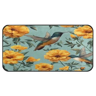 Imagem de Burbuja Tapete de cozinha com beija-flores amarelos 51 x 99 cm, tapete lavável antiderrapante com suporte de borracha, tapete para cozinha, sala de estar, banheiro, decoração de casa