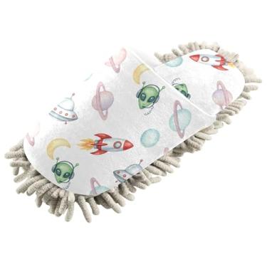 Imagem de Burbuja Space Rockets Pantufas de limpeza de microfibra lavável limpeza poeira chinelo para mulheres homens cozinha doméstica, livre suas mãos, 5-8, Foguetes espaciais, US 5-8