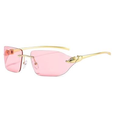 Imagem de Óculos de Sol Vintage Unique Cheetah Femininos Sem Aro com Lentes Transparentes Estilo Oceano, Proteção UV400, Rosa Dourado