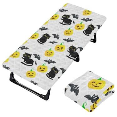 Imagem de Burbuja Lençol de berço de abóboras amarelas de gatos morcegos para crianças, lençol portátil acolchoado com elástico para meninas e meninos, lavável na máquina, 63,5 x 127 cm