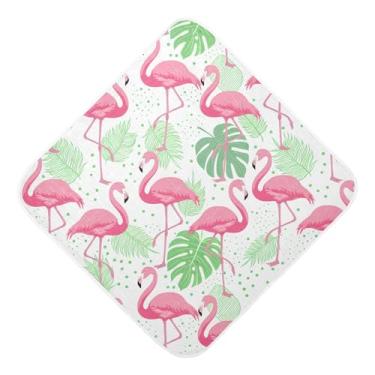Imagem de Burbuja Toalha de banho de bebê com folhas de palmeira flamingos rosa - Toalha com capuz de algodão musselina absorvente macia para recém-nascido, 89 x 89 cm