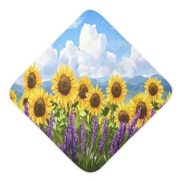 Imagem de STAYTOP Lindas toalhas de bebê com capuz de musselina de lavanda e girassol, toalha de banho super macia, toalhas de banho absorventes para banho recém-nascido unissex 76 x 76 cm
